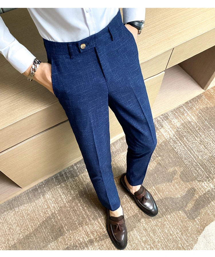 Premium Business Casual Fashionable Dark Plaid Men's Suit Pants Groom's Wedding Suit Party Trousers