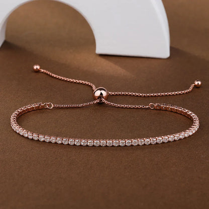 2mm Round Full Moissanite Diamond Tennis Bracelet for Women 925 Sterling Silver Plated 18K Gold Adjustable Wrist Chain Jewelry