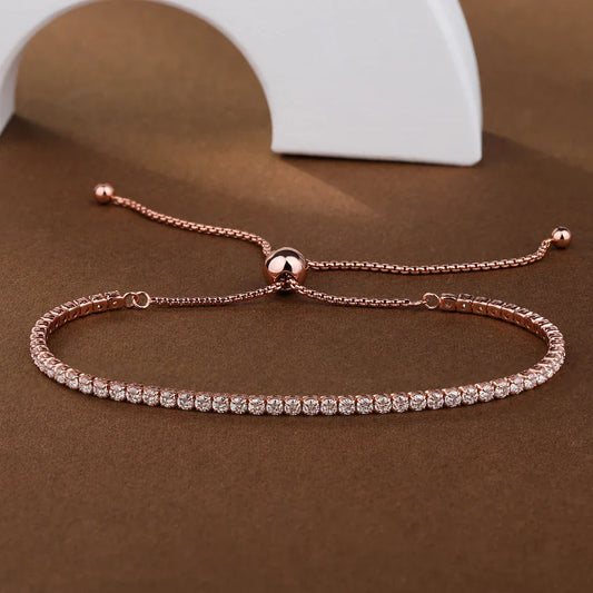 2mm Round Full Moissanite Diamond Tennis Bracelet for Women 925 Sterling Silver Plated 18K Gold Adjustable Wrist Chain Jewelry
