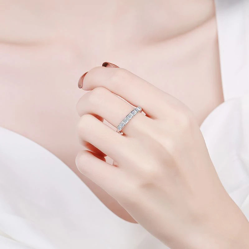 All Princess Cut Moissanite Ring for Women 925 Sterling Silver Rings with White Gold Plated Wedding Proposal Promise Band