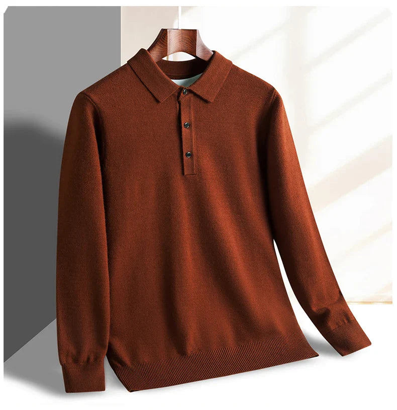 Fashion luxury knitted long sleeve polo shirt men's autumn new trend simple solid color soft skin friendly comfort lapel sweater