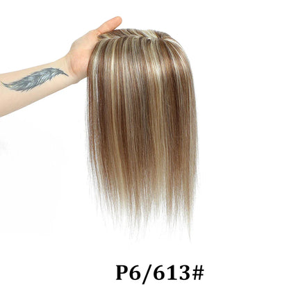 12x13cm Human Hair Toppers with Bangs Black Brown Clip in Hair Toupee for Women Skin Scalp Clip in Remy Hair Pieces