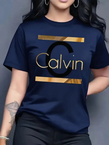 Women's Summer Fashion Casual Calvin Letter Pattern Print Loose Round Neck Short Sleeve Sportswear T-shirt y2k clothes