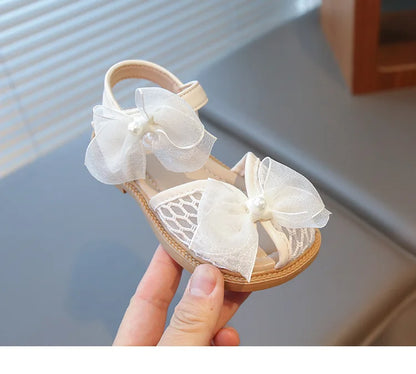 2025 Mesh Peep-toe Princess Shoes Girls Sandals with Tulle Butterfly-knot Summer Evening Wedding Party Bridesmaid Sandals I05292