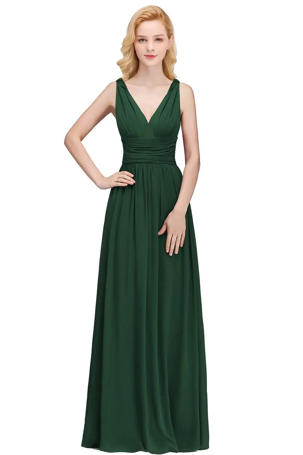 Elegant Burgundy V Neck Long Evening Dresses Summer Sleeveless Chiffon Ruched Formal Wedding Party Prom Gowns Vestido De Fiesta