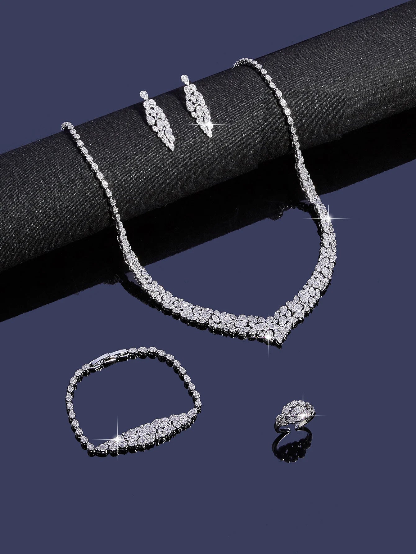 Luxury Cubic Zirconia Necklace Bracelet Earrings And Ring 4pcs Dubai Full Jewelry Set For Women