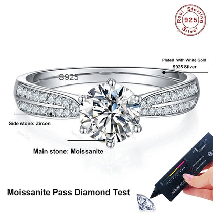 0.5ct 1ct Moissanite Engagement Ring Women Proposal Rings S925 Sterling Silver with White Gold Plated Wedding Band