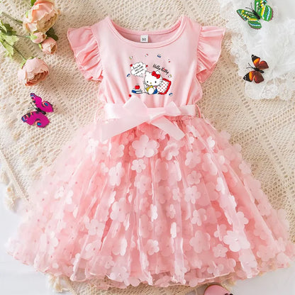 Girls Summer Dress Cartoon Bow Tutu Dress 3D Butterfly Cute Cotton Party Casual Dress for Baby 2-6 Years