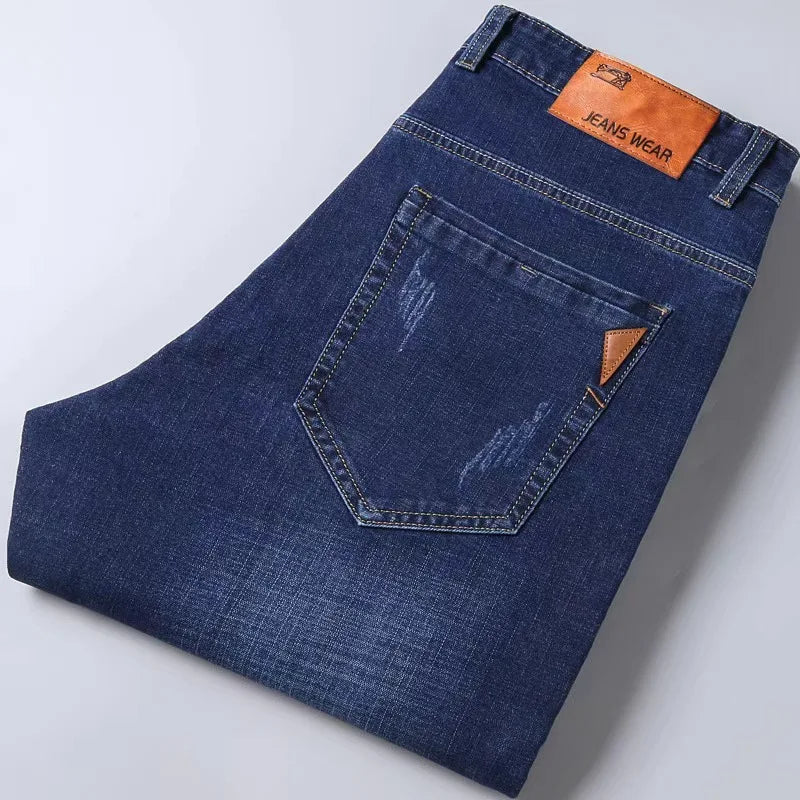 New style jeans, men's slim fit, Korean style comfortable straight leg elastic gray mid waist pants, men's casual denim pants