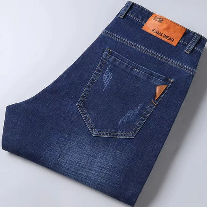 New style jeans, men's slim fit, Korean style comfortable straight leg elastic gray mid waist pants, men's casual denim pants
