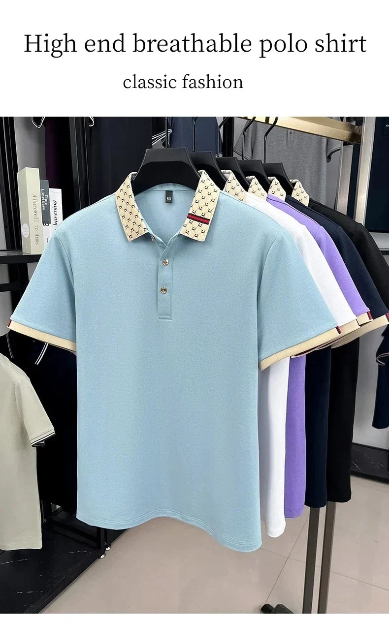 Fashion brand letter jacquard short sleeve high-end men's polo shirt comfortable and breathable summer new casual lapel T-shirt
