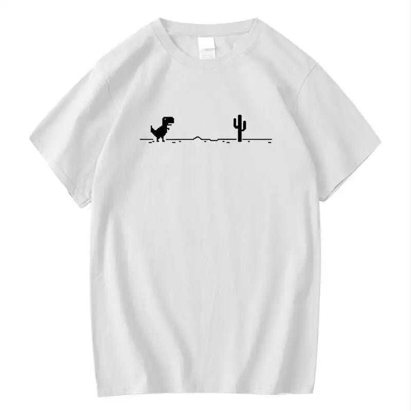Camiseta Masculina de Alta Qualidade 100% Algodão com Estampa Divertida de Dinossauro Gola Careca Solta Verão Fresca Masculina Manga Curta Camiseta Masculina Top