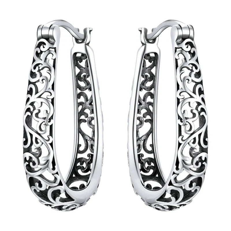 18K Gold Plated Filigree Hoop Earrings 925 Sterling Silver Vintage Vine Earrings For Women Fine Jewelry Original Design