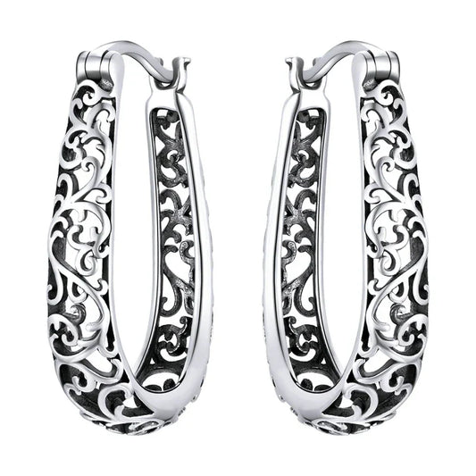 18K Gold Plated Filigree Hoop Earrings 925 Sterling Silver Vintage Vine Earrings For Women Fine Jewelry Original Design