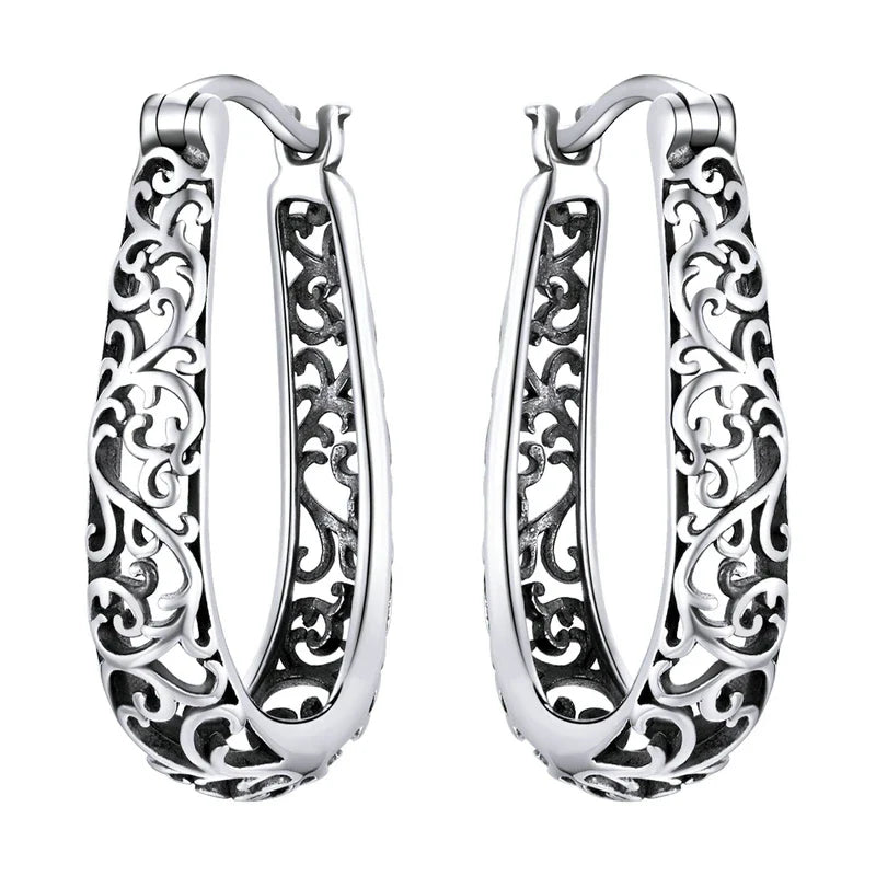 Gold Plated Filigree Hoop Earrings 925 Sterling Silver Vintage Vine Earrings For Women Fine Jewelry Original Design