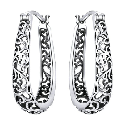 Gold Plated Filigree Hoop Earrings 925 Sterling Silver Vintage Vine Earrings For Women Fine Jewelry Original Design