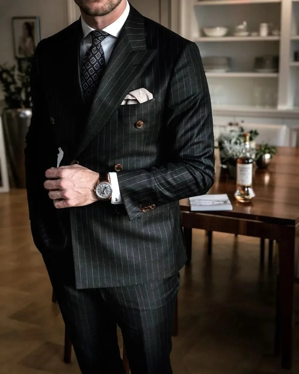 2025 Black Stripe Men Suits Double Breasted Blazer Latest Coat Designs Slim Fit only Jacket Tuxedos Custom Made Groom Prom