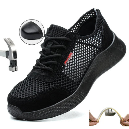 Breathable Men Work Shoes Summer Safety Shoes Lightweight Protective Sneakers Safety Steel Toe Shoes Men Puncture-Proof boots