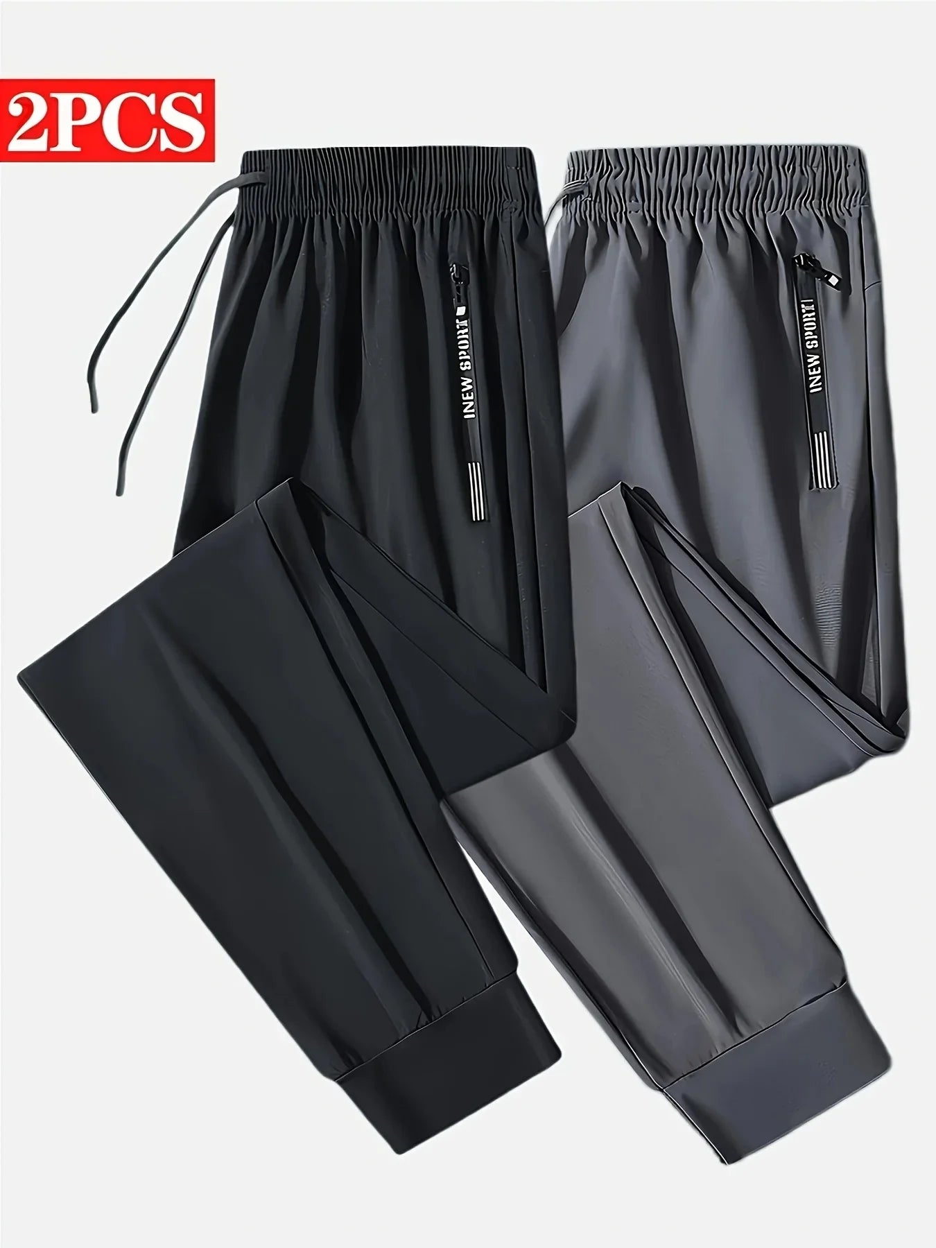 2-Pack Men's Sports Trousers High Stretch Men's Jogging Pants Quick-Drying Pajama Football Sweatpants Fishing Gray Man Straight