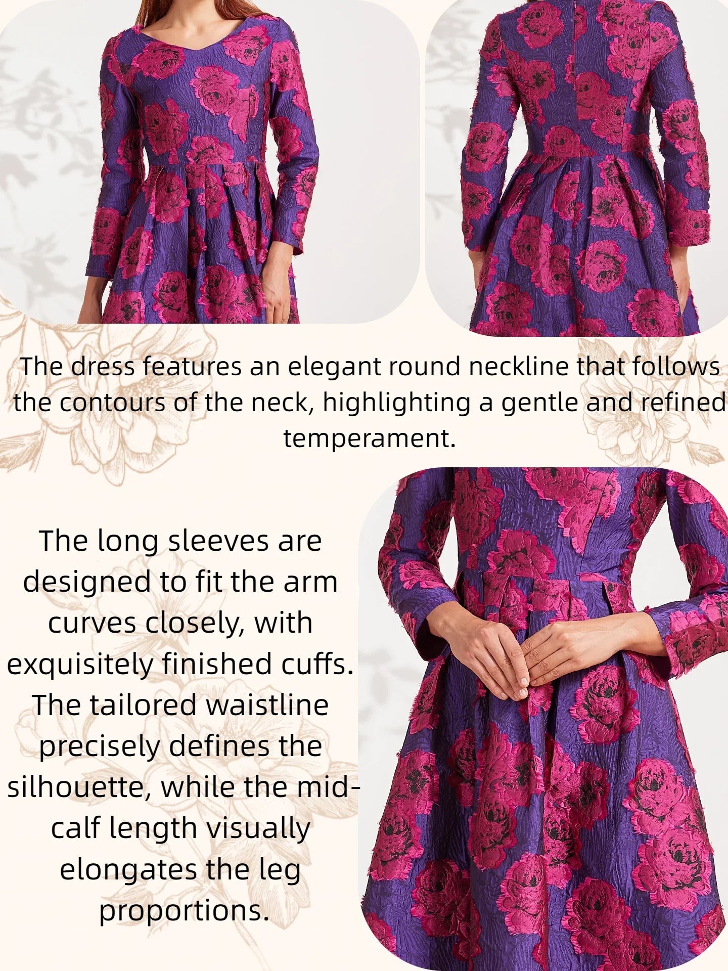 Luxury Long Jacquard Dress for Women Maxi Autumn Winter Party Dress Boho Floral Fashion Evening Clothing Vintage Robe