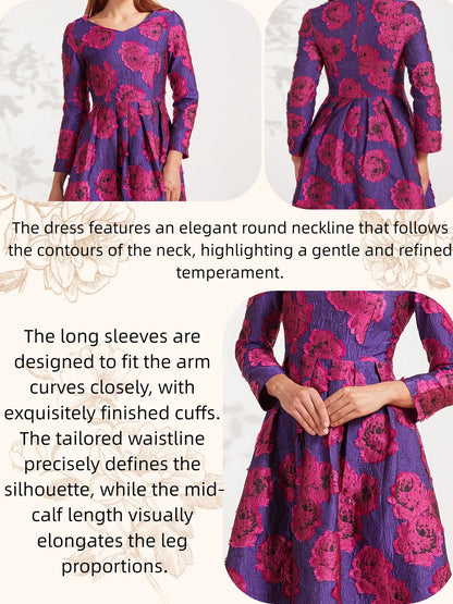 Luxury Long Jacquard Dress for Women Maxi Autumn Winter Party Dress Boho Floral Fashion Evening Clothing Vintage Robe