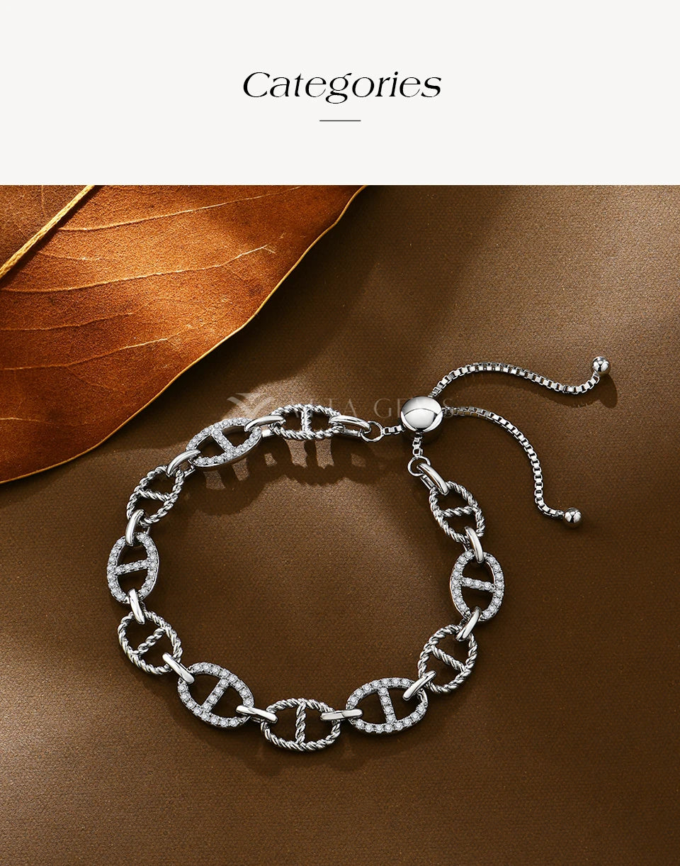 D VVS1 Color Moissanite Diamond Bracelet for Women Men 925 Sterling Silver Adjustable chain Sparkling Hand Fine Jewelry