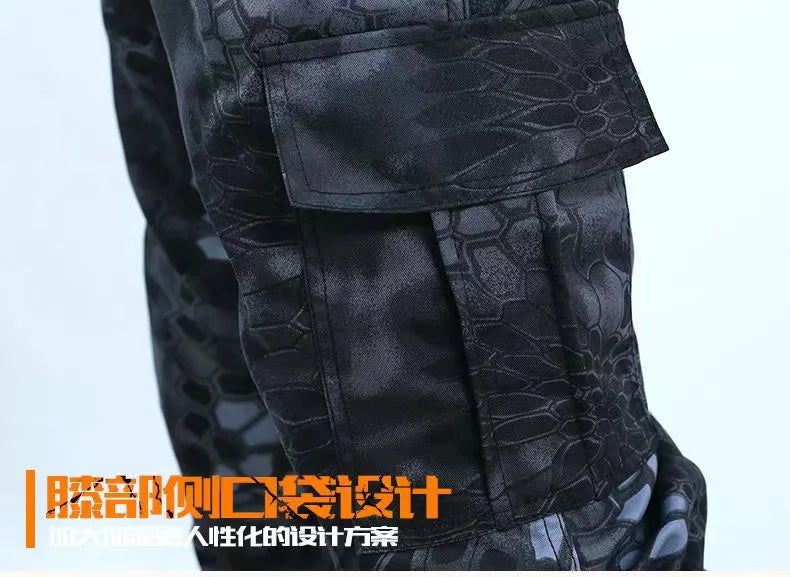 Outdoor Uniform Men's Soft Tracksuit Suit Black Python Pattern Wear-resistant Overalls Labor Insurance Cloth