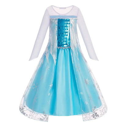 Children Carnival Blue Sequins Elsa Cosplay Dress Girls Elegant Blue Princess Costume Kids Halloween Birthday Party Clothes