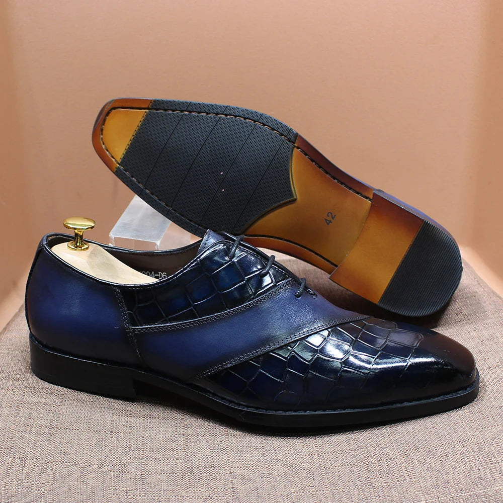 Fashion Mens Oxford Crocodile Pattern Cow Patent Leather Lace Up Wedding Party Office Formal Dress Shoes for Men Mixed Colors