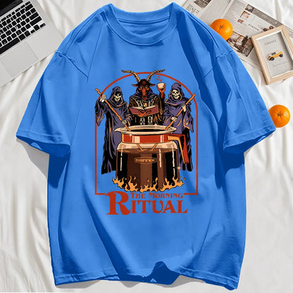 The Morning Ritual Prints Men T-Shirt Summer Breathable Cotton Loose T Shirts All-Match O-Neck Soft Unisex Top