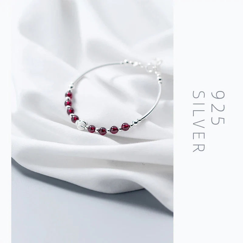 Natural Garnet Little Balls Sterling Silver 925 Bracelet for Women Link Chain Bracelet Ethnic Style Original Fine Jewelry