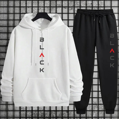 2025 New Arrival Men's Tracksuit Black Letter Print Sweatshirt + Pants Urban Causal Fashion Sportswear Fall/winter Sports Suit