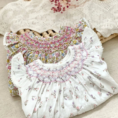 Smocked Ruffles Lace Girls Beach Dress Summer Soft Breathable Toddler Girls Clothing Children Holiday A-Line Dress Vestidos 2024
