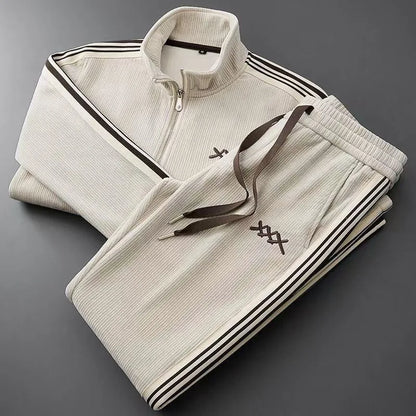 Fall and Winter Men's New Fashion Casual Sports Two-Piece Stand Neck Cardigan Jacket Trend Straight Leg Trouser Suit