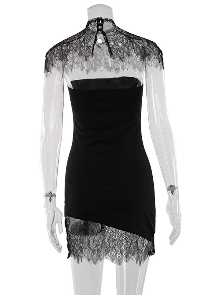 Strapless Solid Lace Patchwork Women Dresses Sheath Sexy Club Hip Wrap Bodycon Vestidos Female Outfits Party Chic