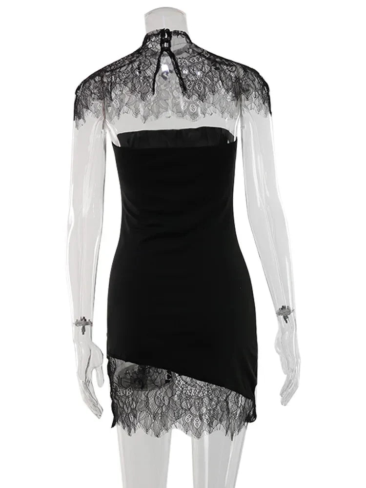Strapless Solid Lace Patchwork Women Dresses Sheath Sexy Club Hip Wrap Bodycon Vestidos Female Outfits Party Chic