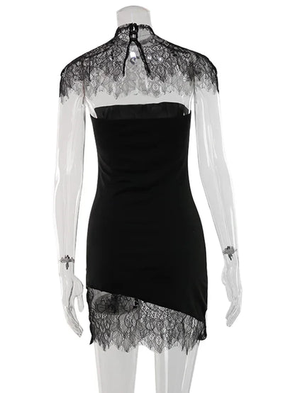 Strapless Solid Lace Patchwork Women Dresses Sheath Sexy Club Hip Wrap Bodycon Vestidos Female Outfits Party Chic