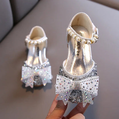 Girls Sandals Summer Fashion Sequins Rhinestone Bow Girl Princess Shoes for Baby Girl Shoe Flat Heel Sandals Size 21-35