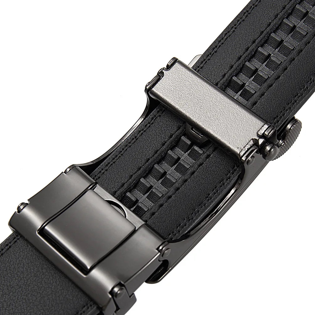 Automatic Buckle Belt for Men, High Quality Genuine Leather Belt, Adjustable Ratchet Belt Fashion Designer Belt Men