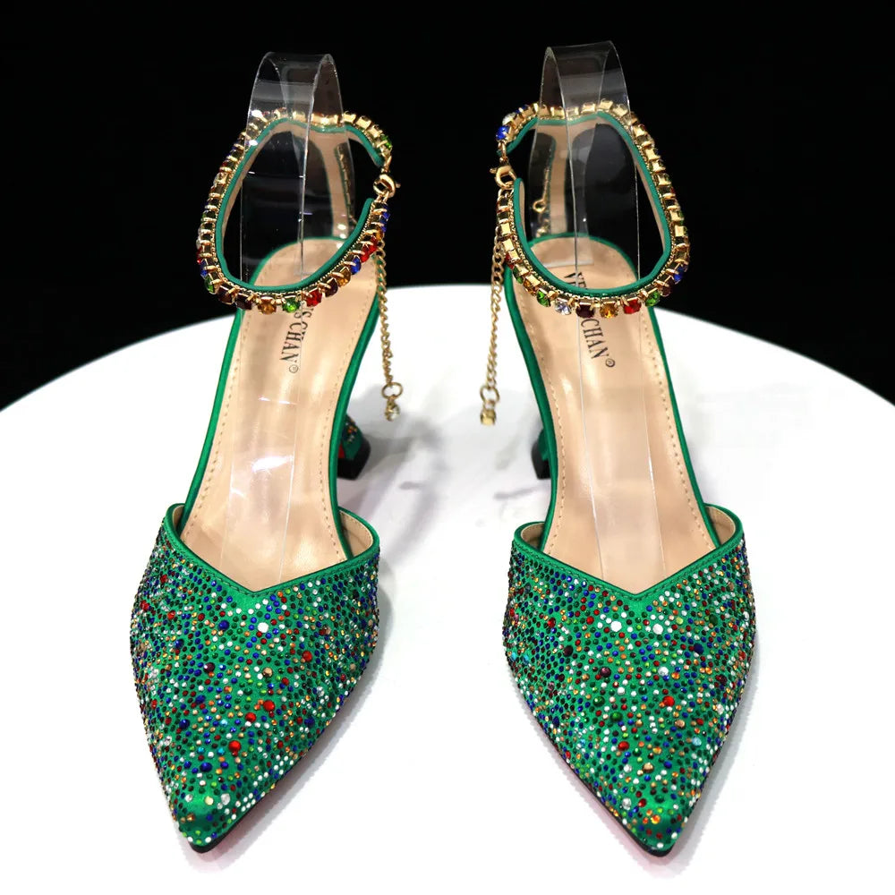 Pointed Shoes Bag Soft Handle Bag Anklet Design Medium Heel Ladies Shoes Suitable for Wedding Party
