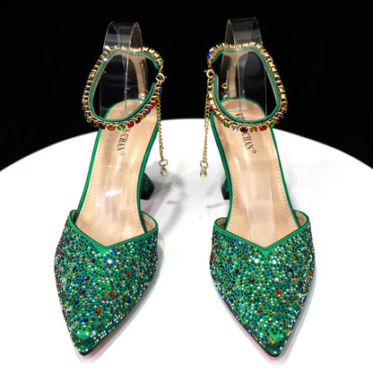 Pointed Shoes Bag Soft Handle Bag Anklet Design Medium Heel Ladies Shoes Suitable for Wedding Party