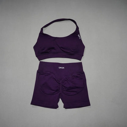 Women's Fashion 2 Piece Sports Set Lace Up Sports Bra Seamless Shorts Leggings Yoga Gym Fitness Running Tracksuit