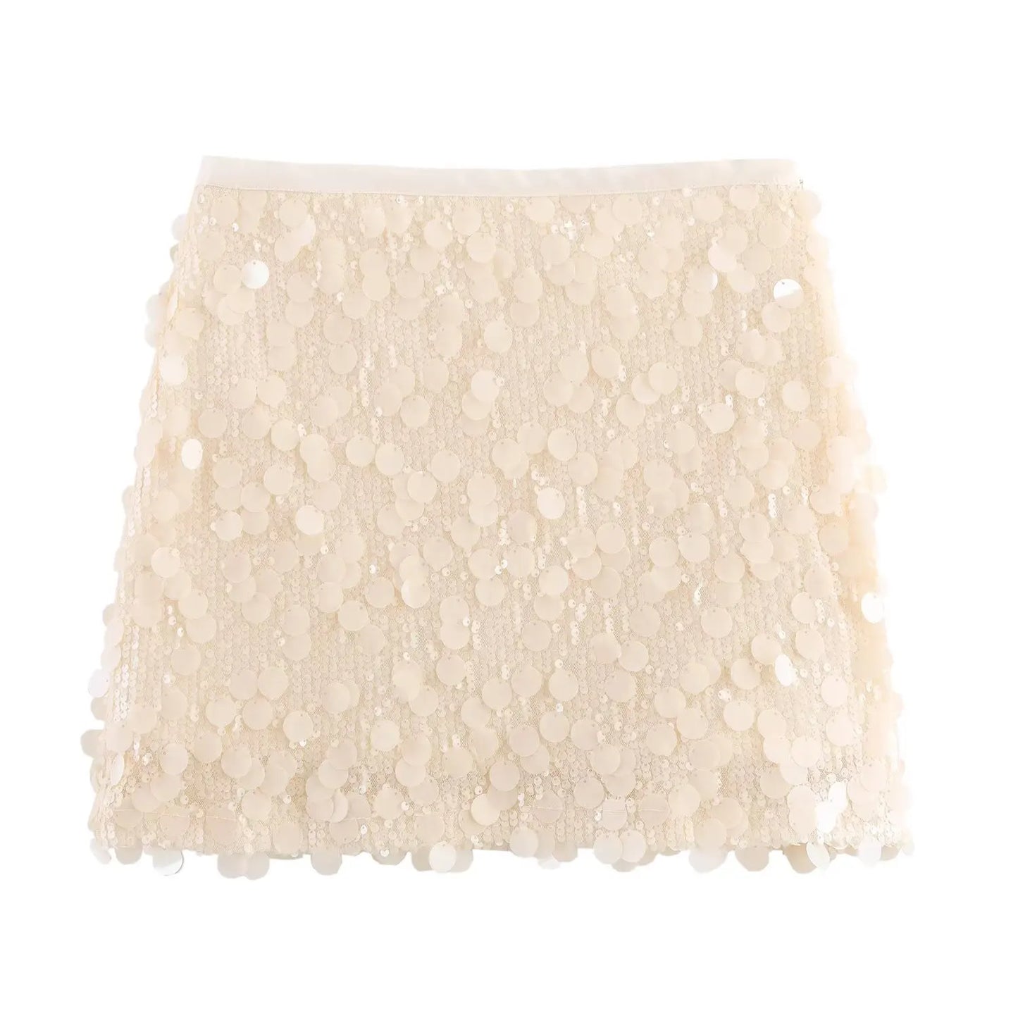 Women Spring Autumn Chic Mini Skirts Fashion With Sequined Solid Side Zipper Short Skirt Female Vintage High Waist Skirt