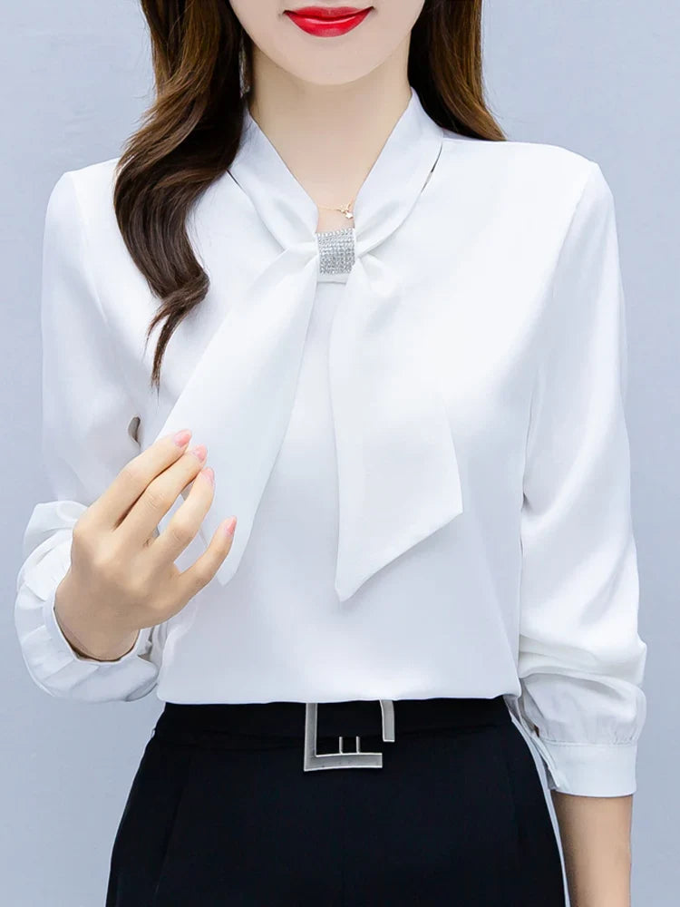 Blusas Mujer De Moda 2024 Long Sleeve Blouse Women Bow Collar Chiffon Blouse Shirt Tops Women Blouses Shirts Blusa Camisas F335