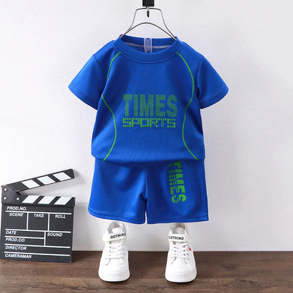 New children's set boys' summer Korean version letter printed quick drying short sleeved shorts sports set