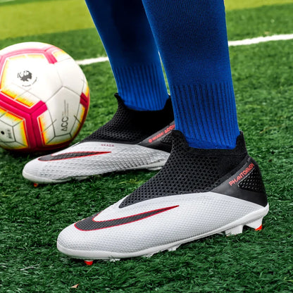 Big Size 49 48 Pro Soccer Boots Long Short Spikes Ankle Boots Children PU Leather Soccer Training Sneakers Outdoor Football