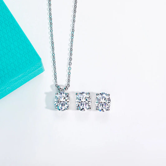 2-5ct Oval Moissanite Necklace 0.5-3ct Earrings 925 Sterling Silver 18k Gold Plated Wedding Jewelry Set Woman Gifts