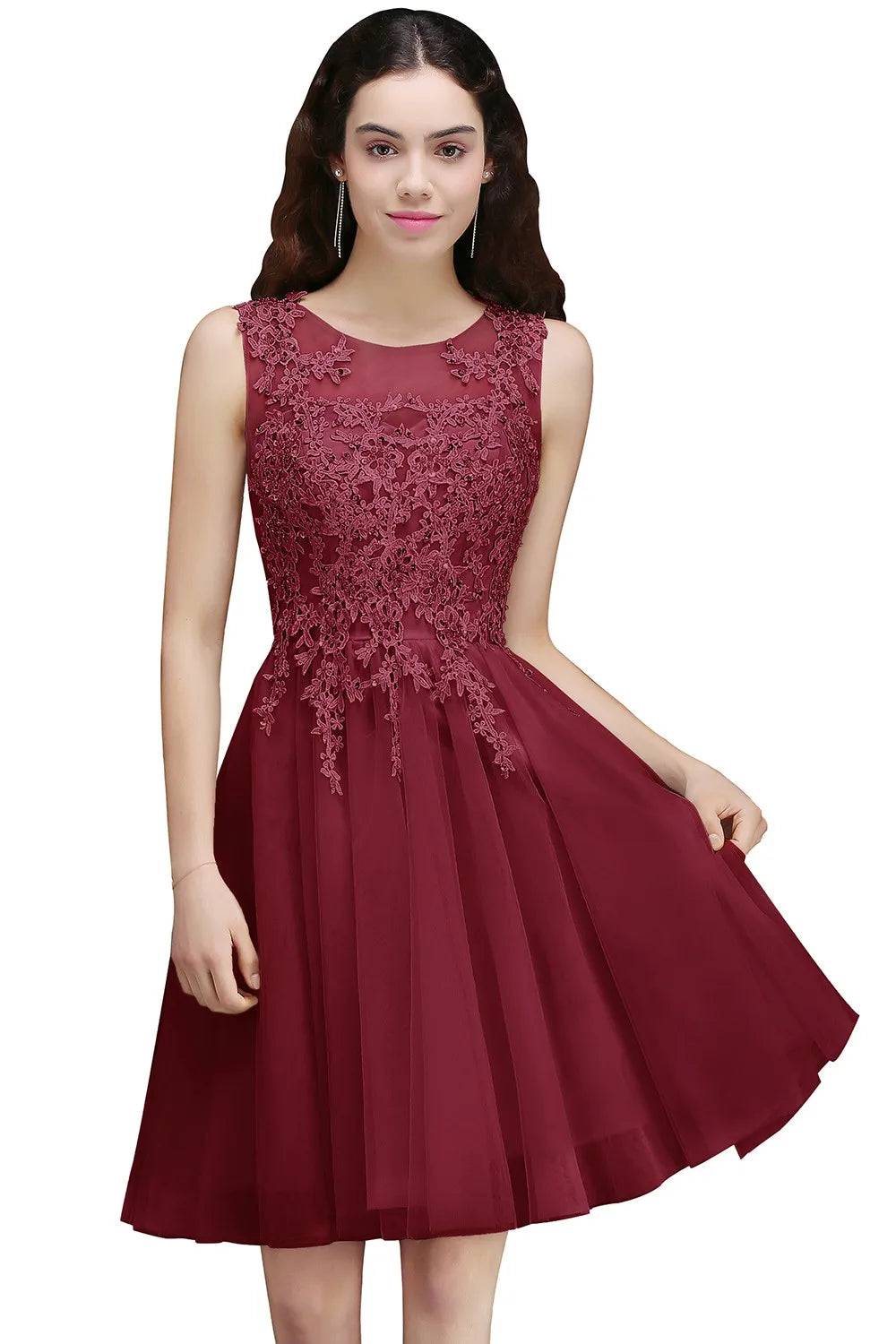 Dusty Pink A Line Short Cocktail Dreses Tulle Appliques Scoop Neck Graduation Homecoming Evening Formal Prom Party Gown Vestido