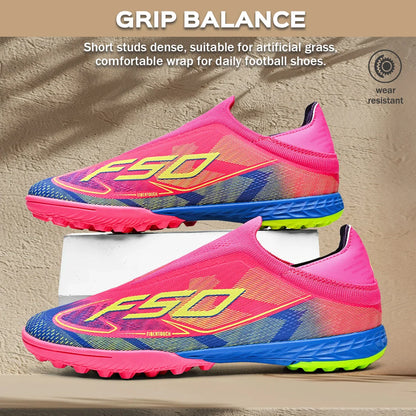 Professional Training TF Soccer Shoes for Men Women Kids PU+Fabric Breathable Wear-Resistant Rubber Sole