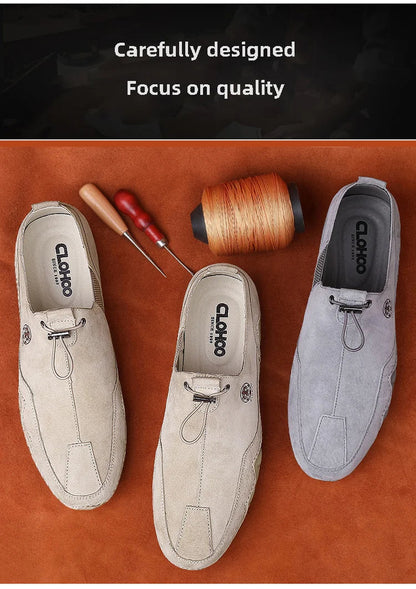 Breathable Light Anti-slip Outdoor Flat Shoes for Men Casual Driving Shoes Genuine Leather Boat Shoes Soft Sole Footwear